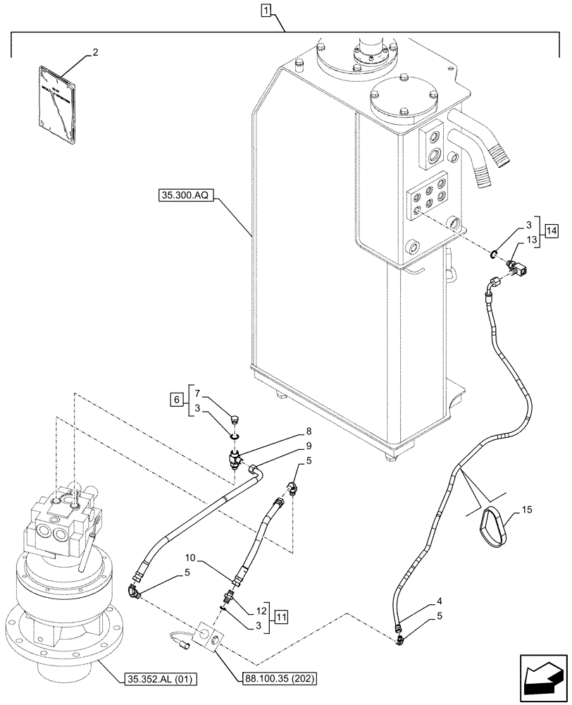 Схема запчастей Case CX130D - (88.100.35[201]) - DIA KIT, FREE SWING, MOTO-REDUCTION GEAR, LOCKOUT SOLENOID VALVE, LINE (88) - ACCESSORIES