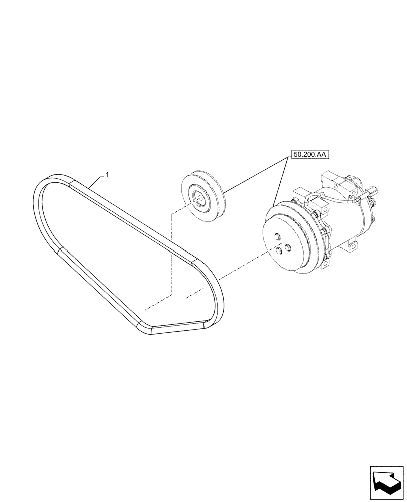 Схема запчастей Case CX490D RTC - (50.200.AT) - AIR CONDITIONING, BELT (50) - CAB CLIMATE CONTROL