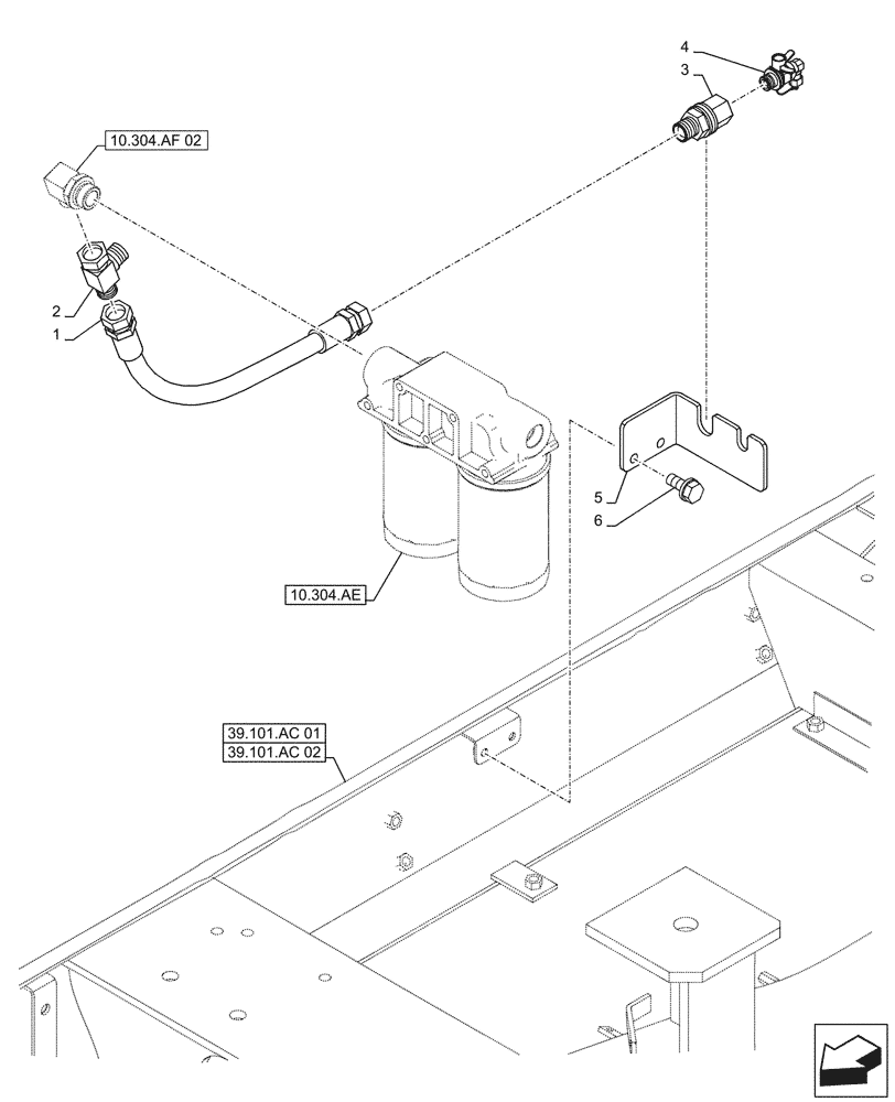 Схема запчастей Case CX490D RTC - (10.304.AF[03]) - VAR - 488034 - ENGINE OIL FILTER, DRAIN LINE (10) - ENGINE