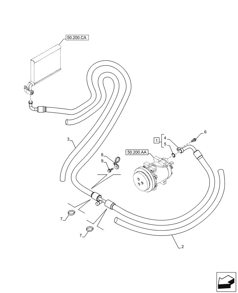Схема запчастей Case CX490D RTC - (50.200.AB[02]) - AIR CONDITIONING, LINES (50) - CAB CLIMATE CONTROL
