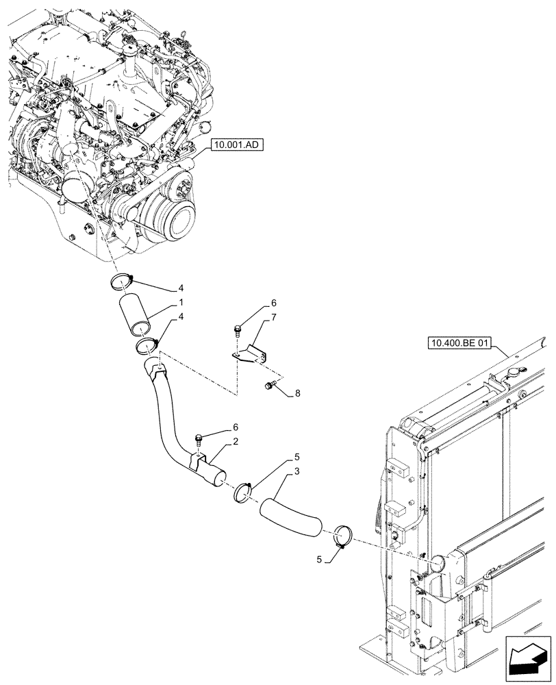 Схема запчастей Case CX490D LC - (10.310.AB) - AFTERCOOLER LINE, ENGINE, OUTLET (10) - ENGINE