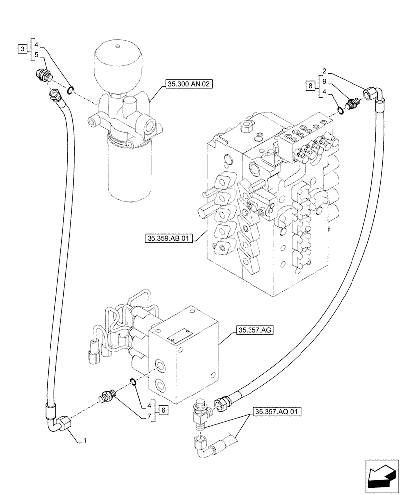 Схема запчастей Case CX500D RTC - (35.357.AR[01]) - PILOT VALVE, CONTROL VALVE LINE (35) - HYDRAULIC SYSTEMS