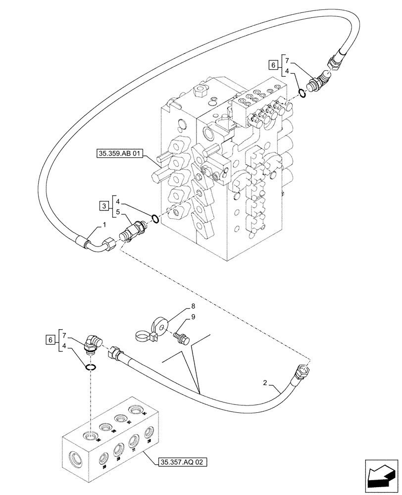 Схема запчастей Case CX500D RTC - (35.359.AE[02]) - CONTROL VALVE, LINE (35) - HYDRAULIC SYSTEMS