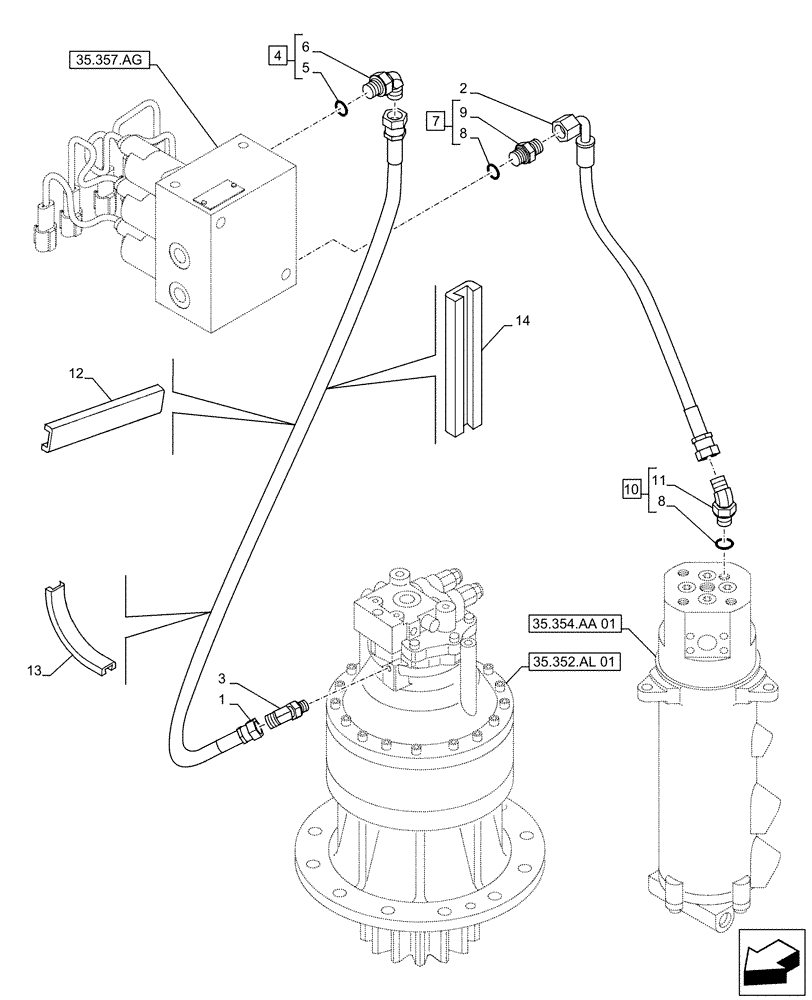 Схема запчастей Case CX500D LC - (35.357.AO[01]) - MAIN, SOLENOID VALVE, PRESSURE PIPE (35) - HYDRAULIC SYSTEMS