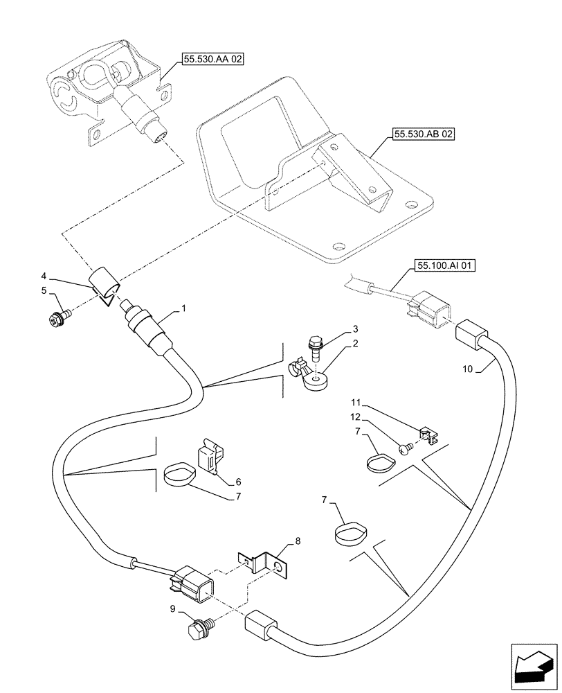 Схема запчастей Case CX490D RTC - (55.530.AD[02]) - VAR - 461560, 488038 - SIDE CAMERA, WIRE HARNESS (55) - ELECTRICAL SYSTEMS