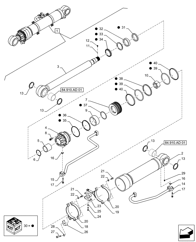 Схема запчастей Case CX500D RTC - (35.736.AA[03]) - VAR - 461028, 461543, 481858 - BOOM, LIFT CYLINDER, LEFT, COMPONENTS (35) - HYDRAULIC SYSTEMS