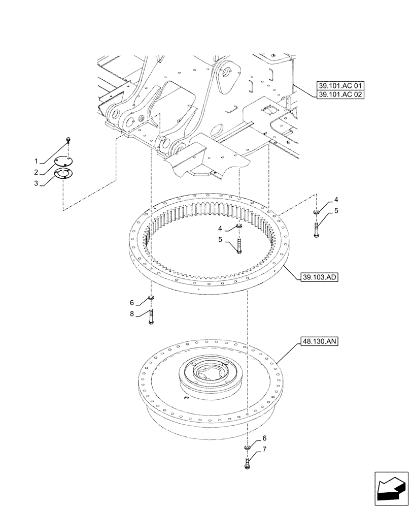 Схема запчастей Case CX500D LC - (39.103.AF) - SLEWING RING, MOUNTING, BOLT (39) - FRAMES AND BALLASTING