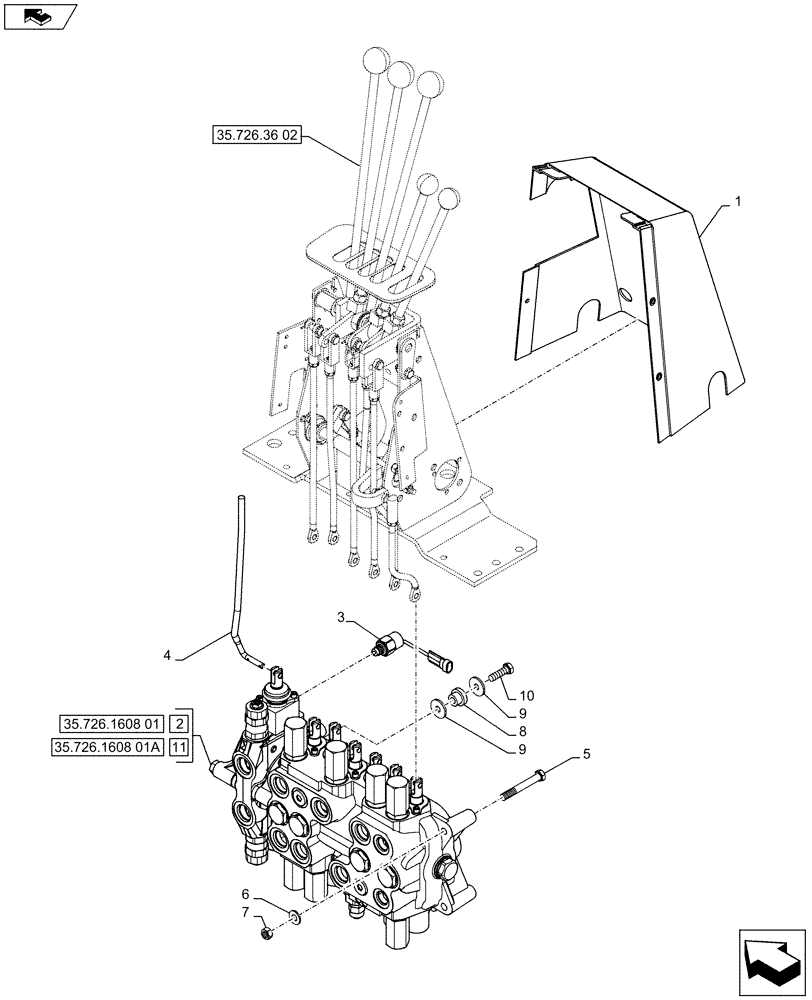 Схема запчастей Case 590SN - (35.726.1912) - BACKHOE CONTROL VALVE, 7-SPOOL, MOUNTING PARTS, STANDARD DIPPER, W/ FOOT SWING CONTROLS (35) - HYDRAULIC SYSTEMS