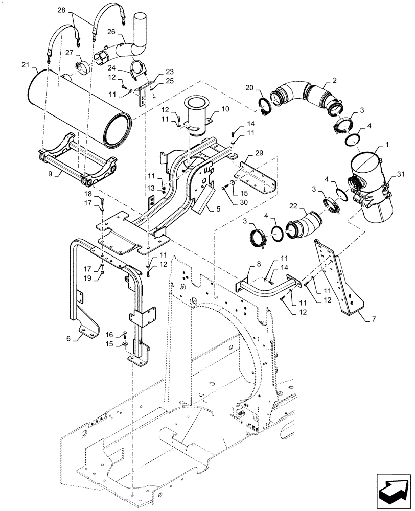 Схема запчастей Case 621F - (10.254.AI) - EXHAUST SYSTEM, MUFFLER AND INTAKE (10) - ENGINE