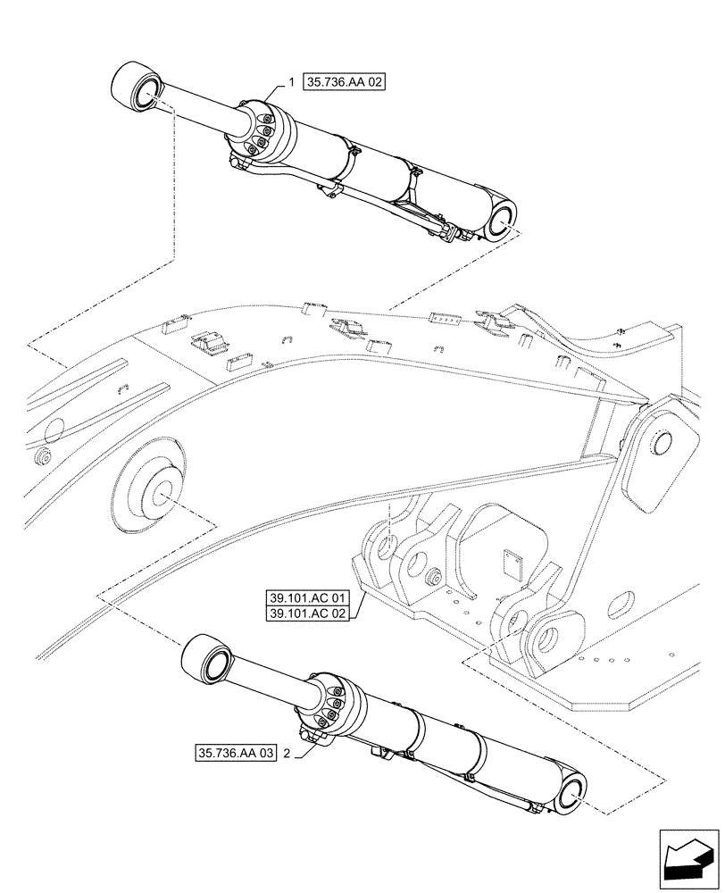 Схема запчастей Case CX500D RTC - (35.736.AA[01]) - VAR - 461028, 461543, 481858 - LIFT CYLINDER, BOOM, MOUNTING (35) - HYDRAULIC SYSTEMS