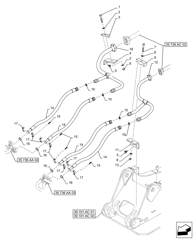 Схема запчастей Case CX500D RTC - (35.736.AC[01]) - LIFT CYLINDER, BOOM, LINE (35) - HYDRAULIC SYSTEMS