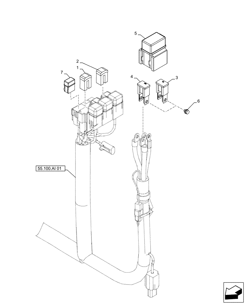 Схема запчастей Case CX490D RTC - (55.100.DO[02]) - FUSE, WIRE HARNESS (55) - ELECTRICAL SYSTEMS
