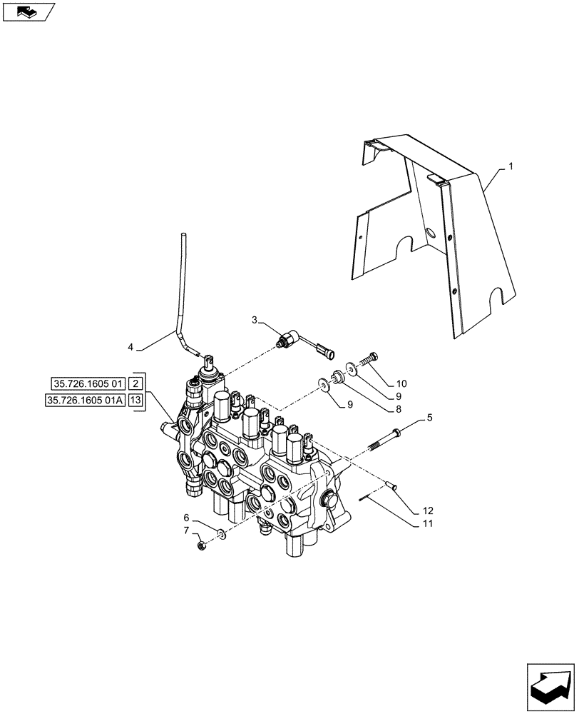 Схема запчастей Case 590SN - (35.726.1911) - BACKHOE CONTROL VALVE, 7-SPOOL, MOUNTING PARTS, STANDARD DIPPER, W/ TWO LEVER CONTROLS (35) - HYDRAULIC SYSTEMS