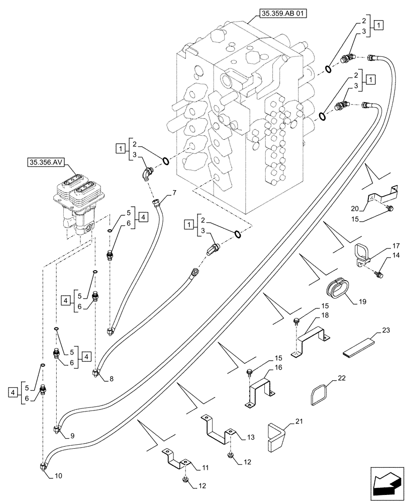 Схема запчастей Case CX500D RTC - (35.356.AR[05]) - PEDAL, DRAIN LINE (35) - HYDRAULIC SYSTEMS