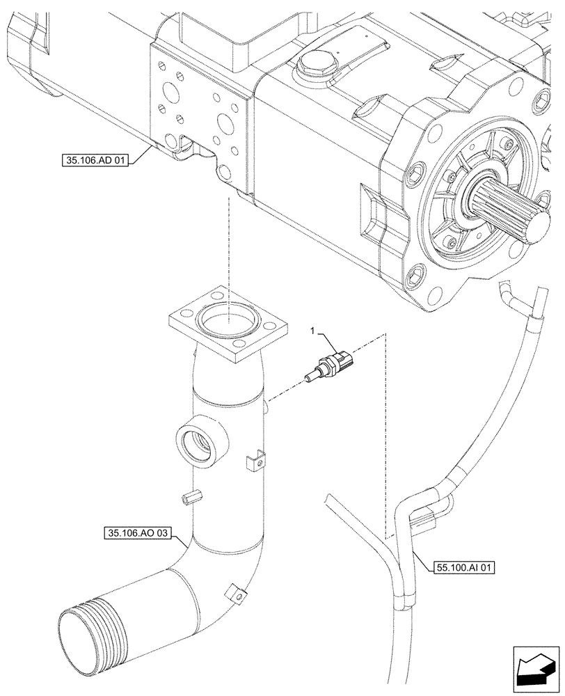 Схема запчастей Case CX490D RTC - (55.036.AA) - VARIABLE DELIVERY HYDRAULIC PUMP, TEMPERATURE SENDER (55) - ELECTRICAL SYSTEMS