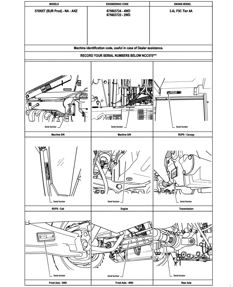 Схема запчастей Case 570NXT - (00.100.03) - SERIAL NUMBER PLATE LOCATIONS / INFORMATION (00) - GENERAL & PICTORIAL INDEX