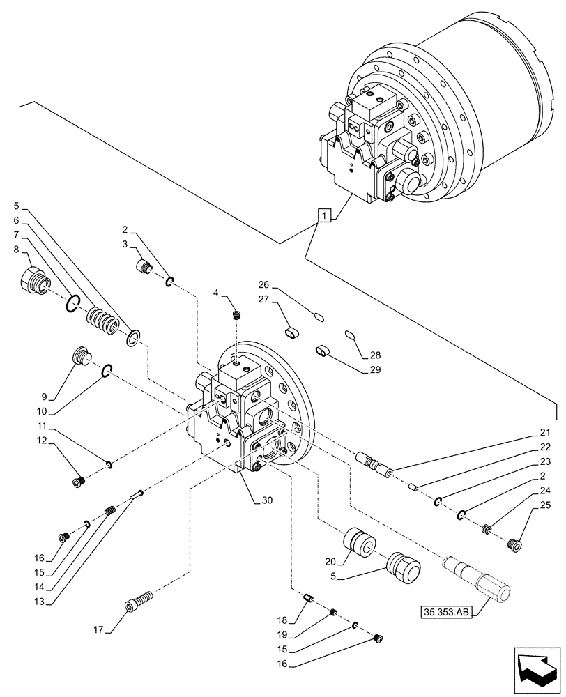 Схема запчастей Case CX490D RTC - (35.353.AD[02]) - TRAVEL MOTOR & REDUCTION GEAR, COMPONENTS (35) - HYDRAULIC SYSTEMS