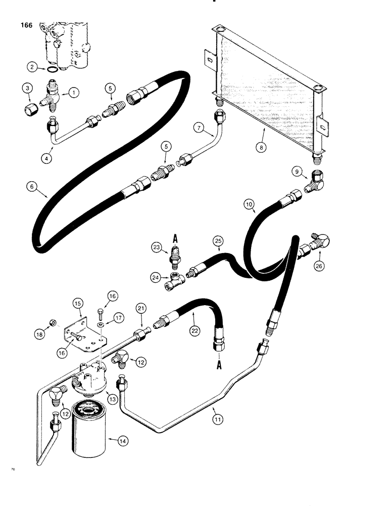 Схема запчастей Case SD100 - (166) - HYDRAULIC OIL FILTER AND COOLER CIRCUIT, USED BEFORE SERIAL NUMBER 3751 (35) - HYDRAULIC SYSTEMS