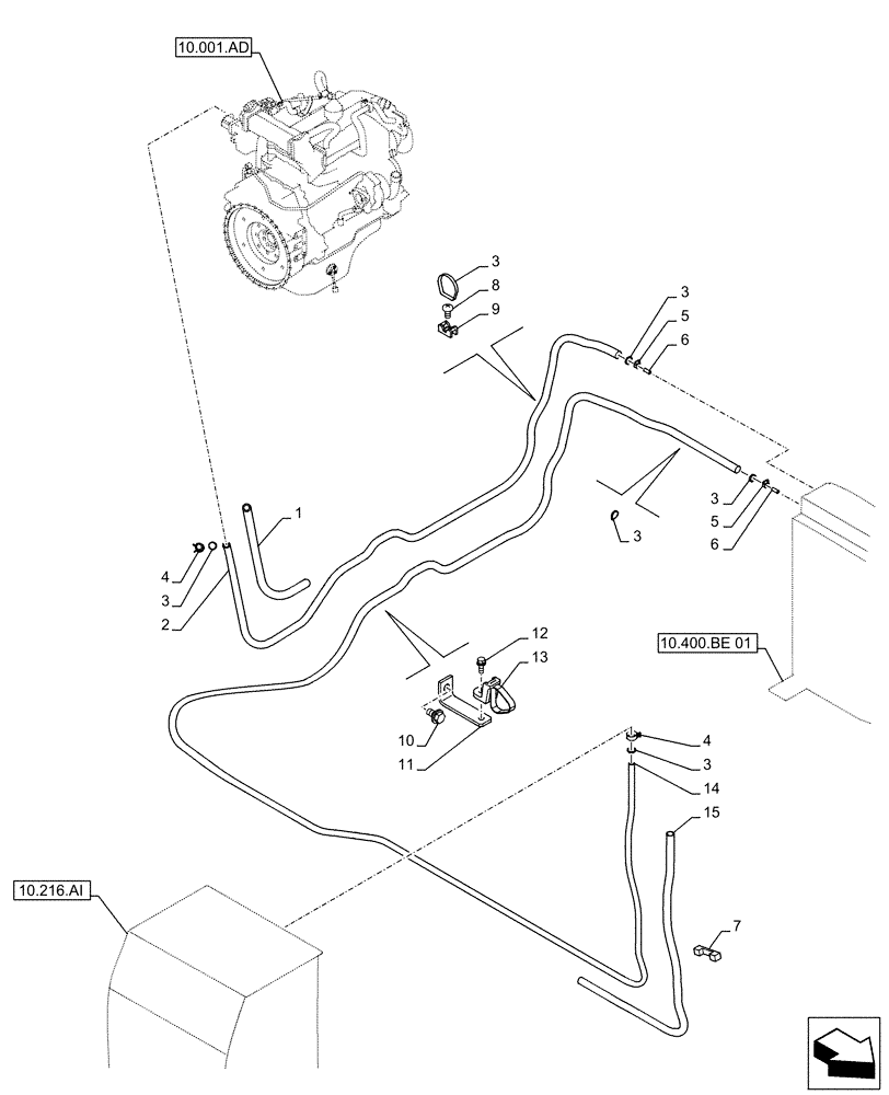 Схема запчастей Case CX490D RTC - (10.216.BA[04]) - FUEL LINE (10) - ENGINE