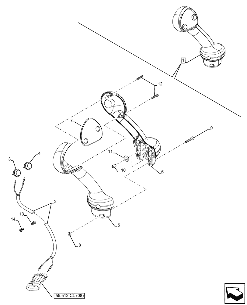 Схема запчастей Case 590SN - (55.512.CL[09]) - 2-SPOOL, MECHANICAL, LOADER, JOYSTICK, COMPONENTS (55) - ELECTRICAL SYSTEMS