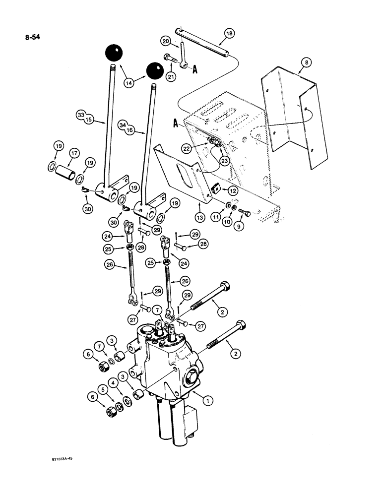 Схема запчастей Case W11B - (8-054) - TWO SPOOL LOADER CONTROL VALVE AND LEVERS (08) - HYDRAULICS