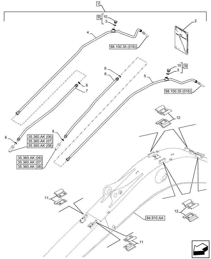 Схема запчастей Case CX160D LC - (88.100.35[015]) - DIA KIT, HAMMER CIRCUIT, W/ HYDRAULIC CONTROL, BOOM, LINE (88) - ACCESSORIES