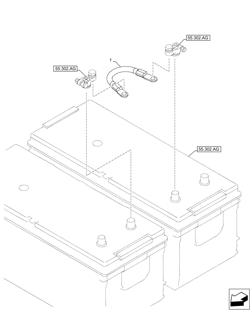 Схема запчастей Case CX500D LC - (55.302.AX) - BATTERY CABLE (55) - ELECTRICAL SYSTEMS