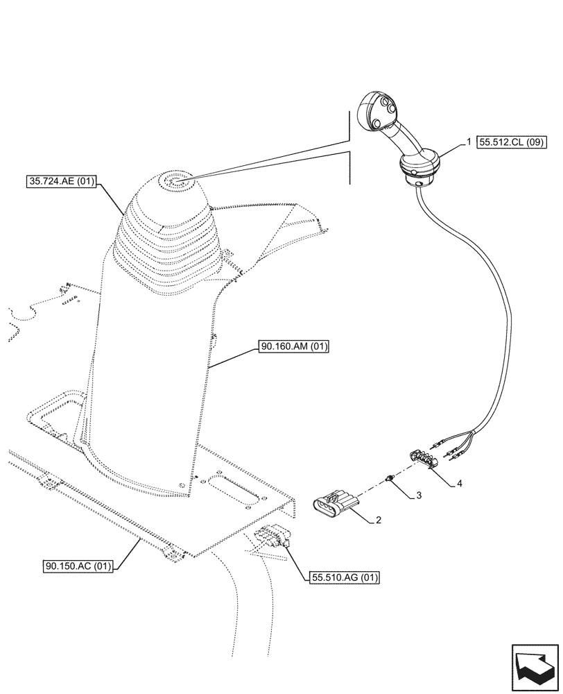 Схема запчастей Case 580SN - (55.512.CL[08]) - 2-SPOOL, MECHANICAL, LOADER, JOYSTICK MOUNTING (55) - ELECTRICAL SYSTEMS