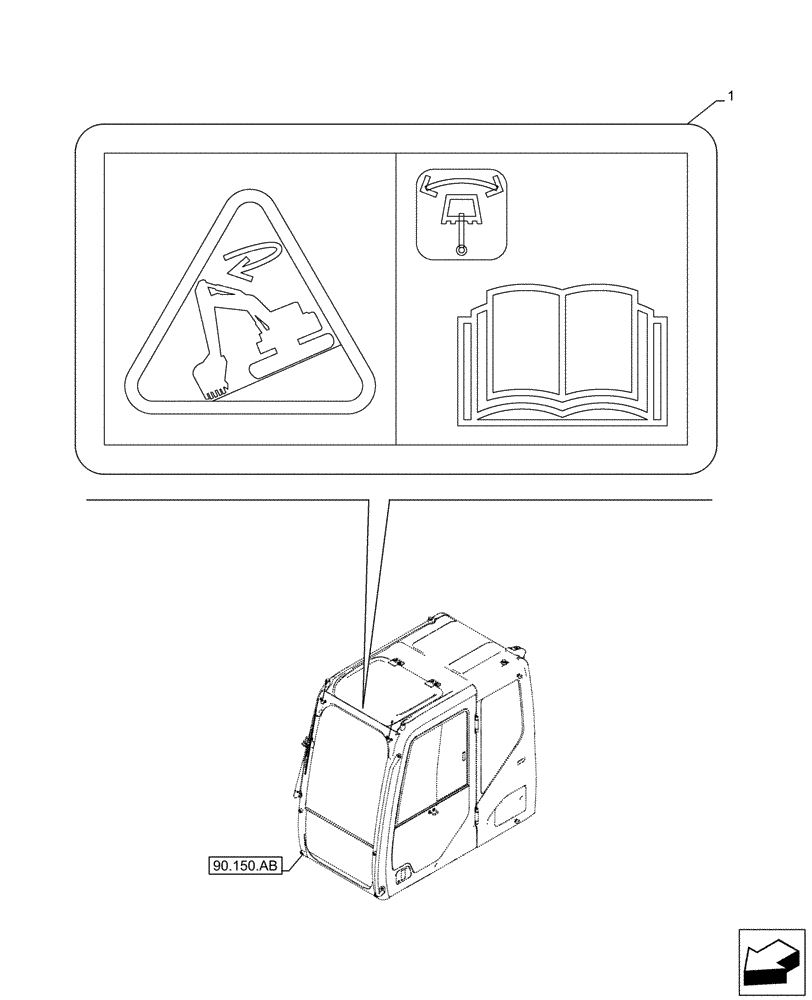 Схема запчастей Case CX490D LC - (90.108.AC[02]) - VAR - 461568 - WARNING DECAL, FREE SWING (90) - PLATFORM, CAB, BODYWORK AND DECALS