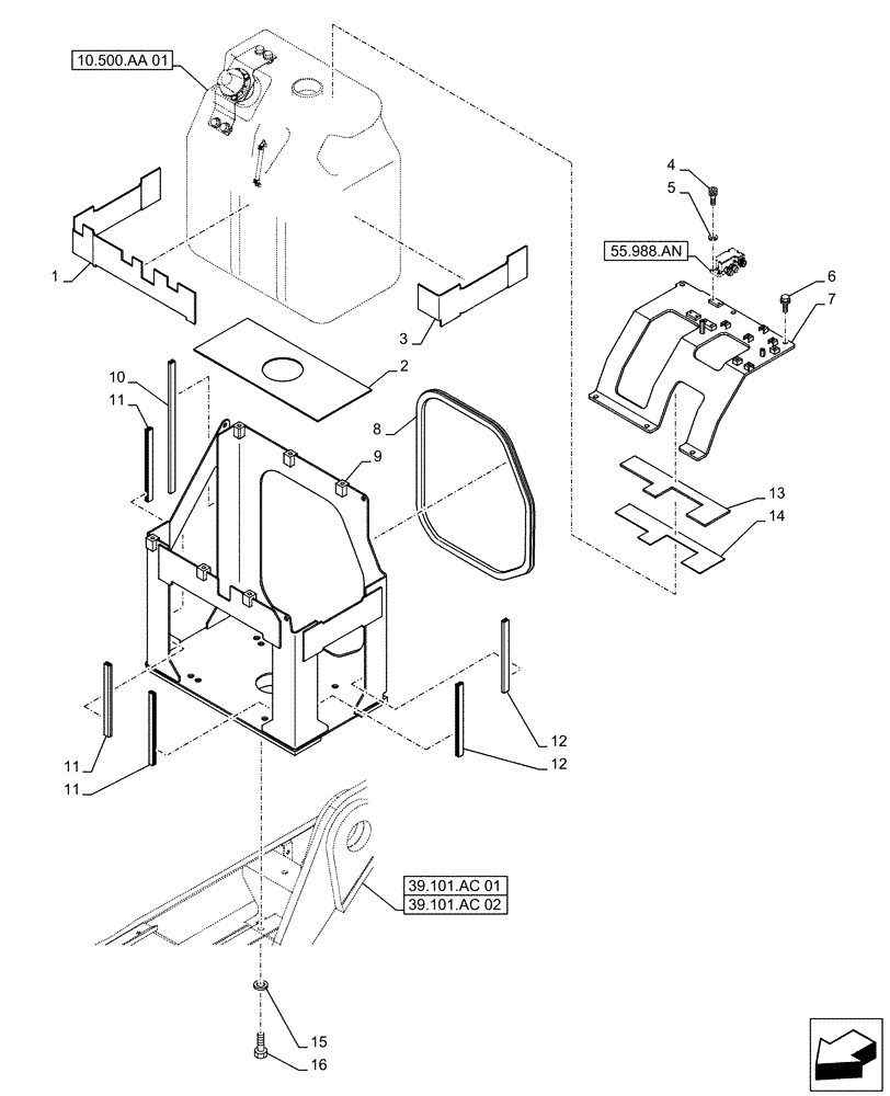 Схема запчастей Case CX500D LC - (10.500.AA[02]) - DEF/ADBLUE™ TANK, MOUNTING (10) - ENGINE