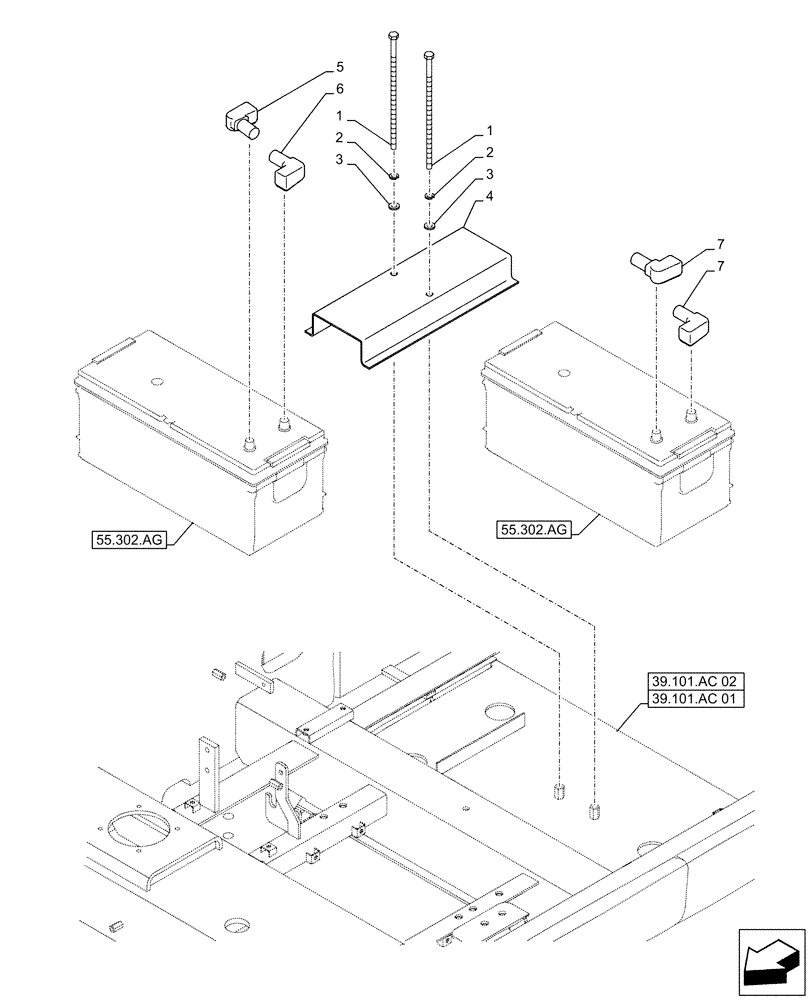 Схема запчастей Case CX490D RTC - (55.302.AH) - BATTERY, COVER (55) - ELECTRICAL SYSTEMS