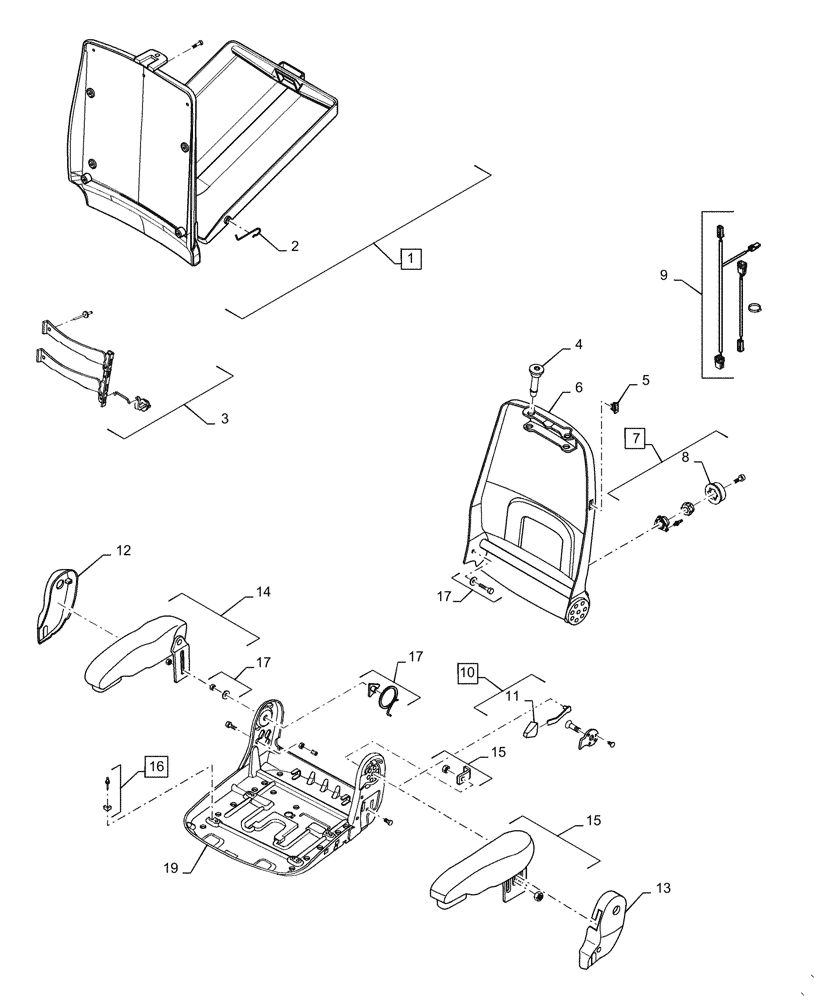 Схема запчастей Case 621F - (90.124.AM) - SEAT ASSY AIR TOP (90) - PLATFORM, CAB, BODYWORK AND DECALS