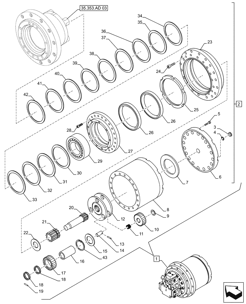 Схема запчастей Case CX490D RTC - (35.353.AG) - MOTO-REDUCTION GEAR, COMPONENTS (35) - HYDRAULIC SYSTEMS