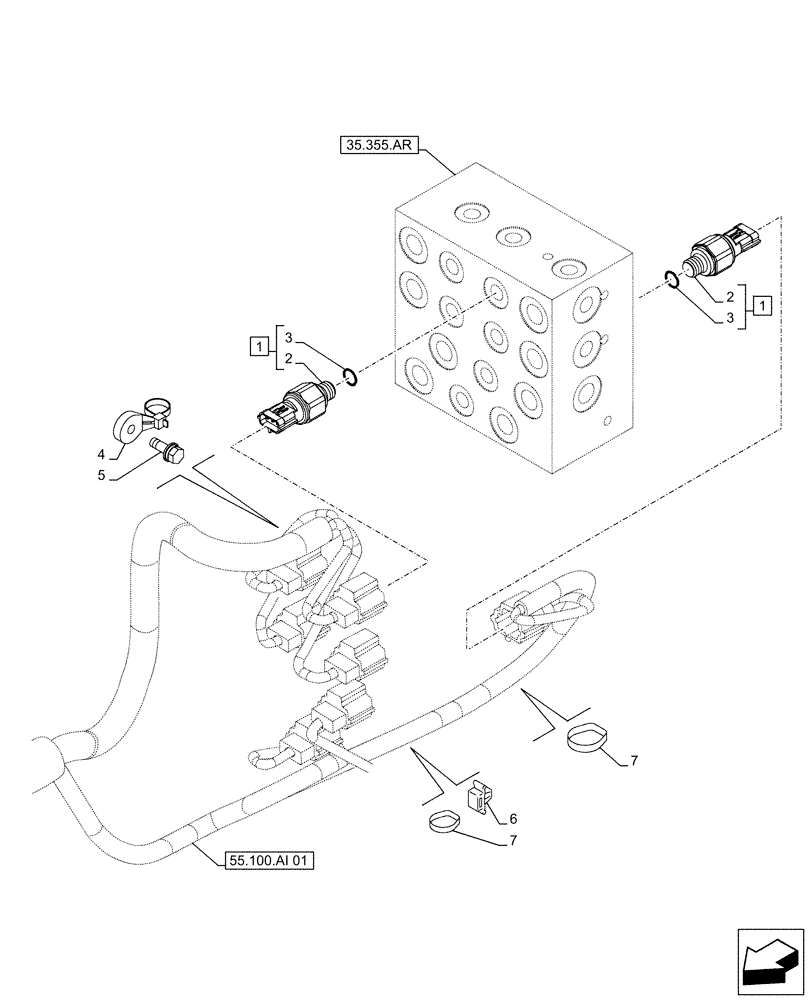 Схема запчастей Case CX490D RTC - (55.036.AB[03]) - CUSHION, VALVE, SENSOR (55) - ELECTRICAL SYSTEMS