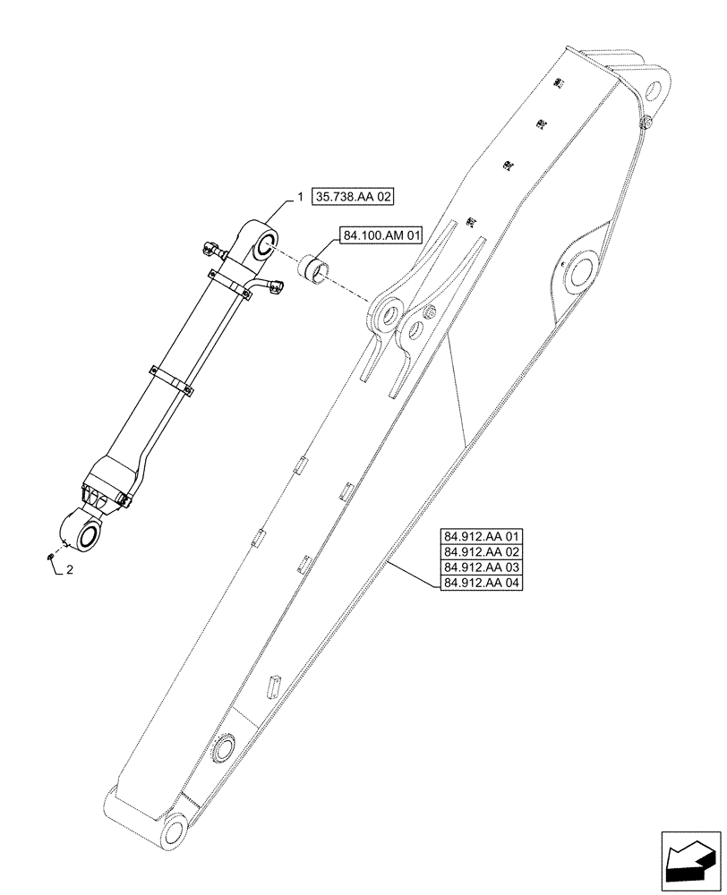 Схема запчастей Case CX490D RTC - (35.738.AA[01]) - VAR - 461544, 461549, 461548, 781184 - BUCKET CYLINDER (35) - HYDRAULIC SYSTEMS