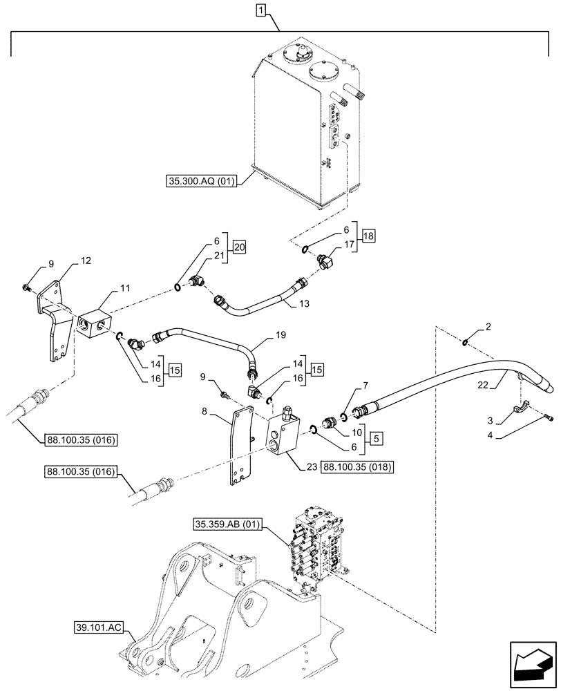 Схема запчастей Case CX250D LC - (88.100.35[017]) - DIA KIT, HAMMER CIRCUIT, W/ HYDRAULIC CONTROL, MANIFOLD VALVE, LINE (88) - ACCESSORIES