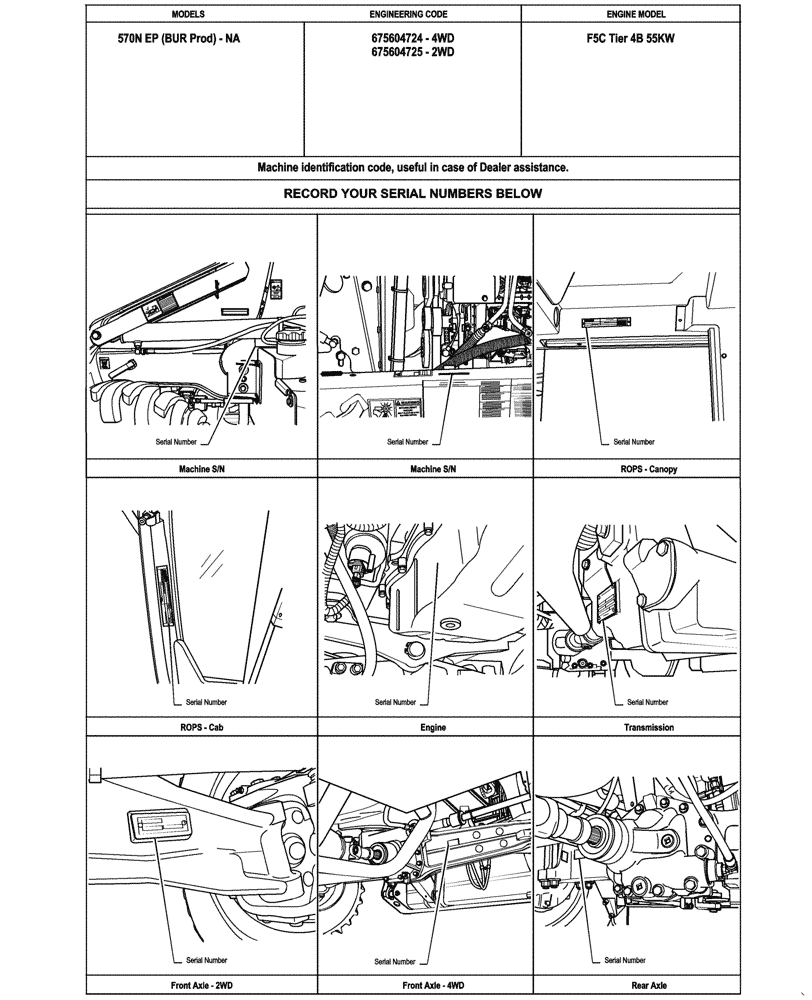 Схема запчастей Case 570N EP - (00.100.03) - SERIAL NUMBER PLATE LOCATIONS / INFORMATION (00) - GENERAL & PICTORIAL INDEX