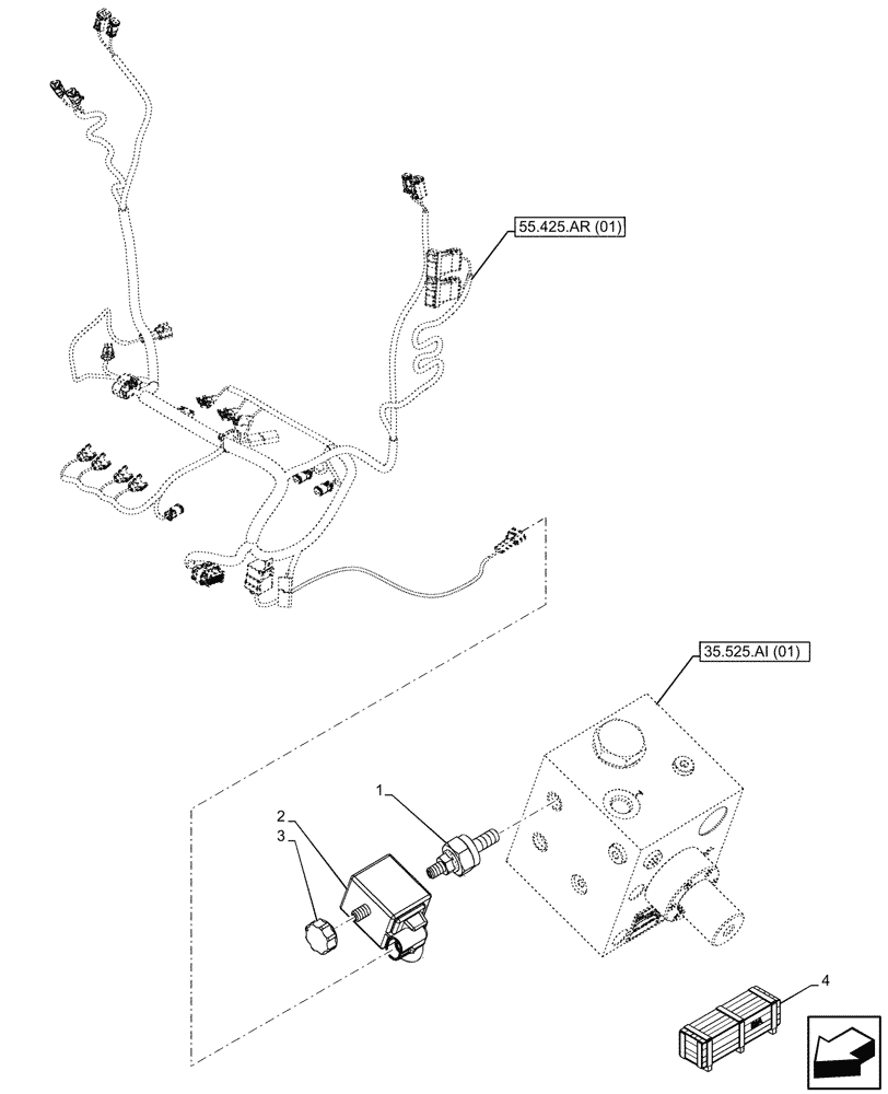 Схема запчастей Case 580SN - (55.036.AO[04]) - VAR - 423083 - CONTROL VALVE, SOLENOID (55) - ELECTRICAL SYSTEMS