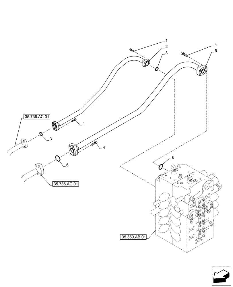 Схема запчастей Case CX500D LC - (35.736.AC[02]) - LIFT CYLINDER, BOOM, LINE (35) - HYDRAULIC SYSTEMS