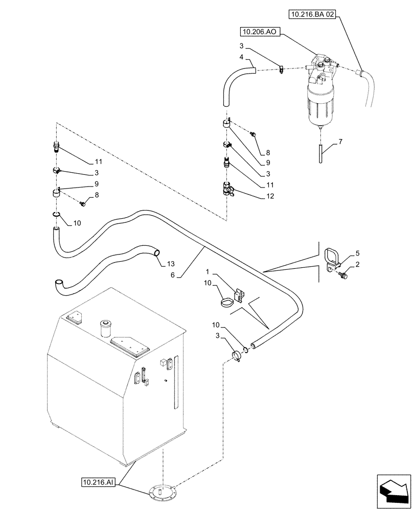 Схема запчастей Case CX490D RTC - (10.216.BA[01]) - FUEL LINE (10) - ENGINE