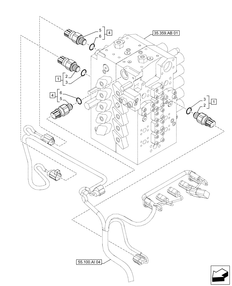 Схема запчастей Case CX500D LC - (55.036.AB[02]) - CONTROL VALVE, SENSOR (55) - ELECTRICAL SYSTEMS