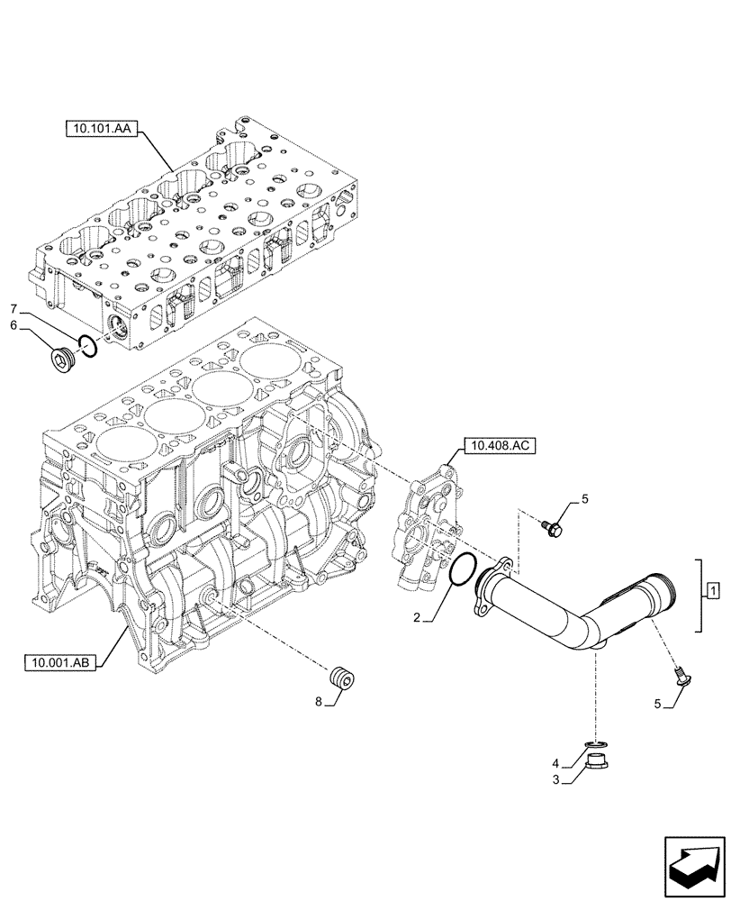 Схема запчастей Case F5HFL463A F012 - (10.400.AE) - PIPING - ENGINE COOLING SYSTEM (10) - ENGINE