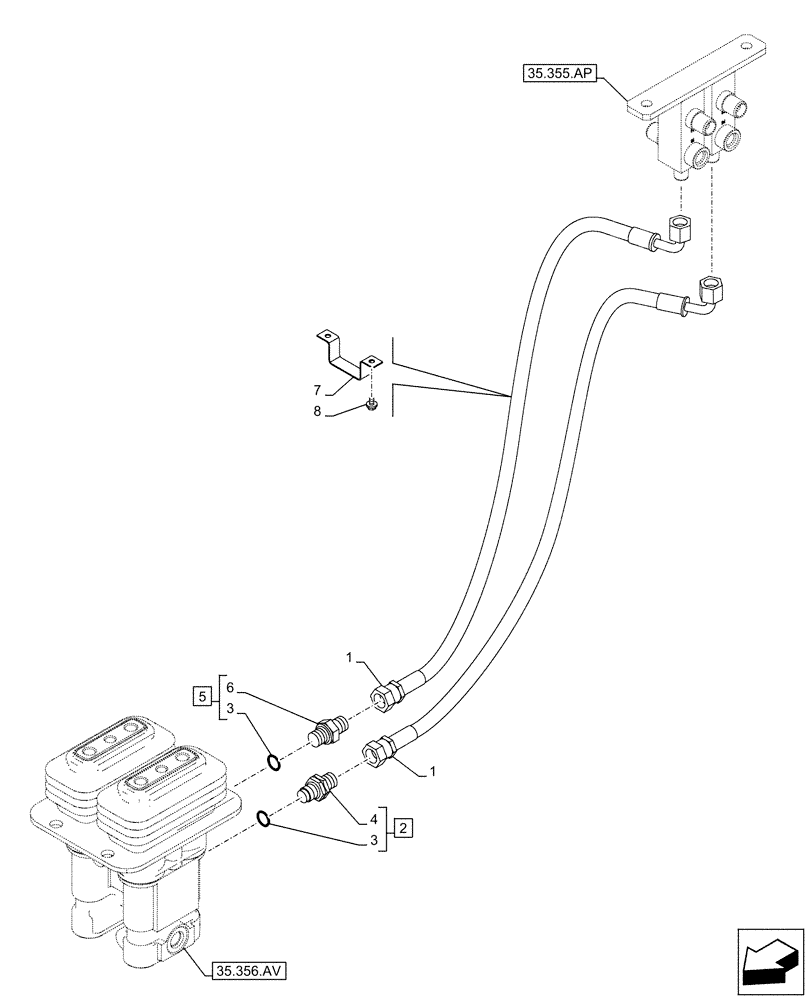 Схема запчастей Case CX500D RTC - (35.356.AR[04]) - PEDAL, DRAIN LINE (35) - HYDRAULIC SYSTEMS