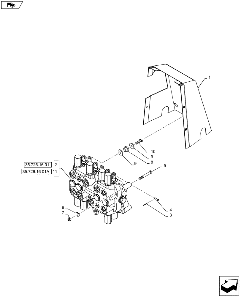 Схема запчастей Case 580SN WT - (35.726.1906) - BACKHOE CONTROL VALVE, 6-SPOOL, MOUNTING PARTS, STANDARD DIPPER, W/ TWO LEVER CONTROLS (35) - HYDRAULIC SYSTEMS