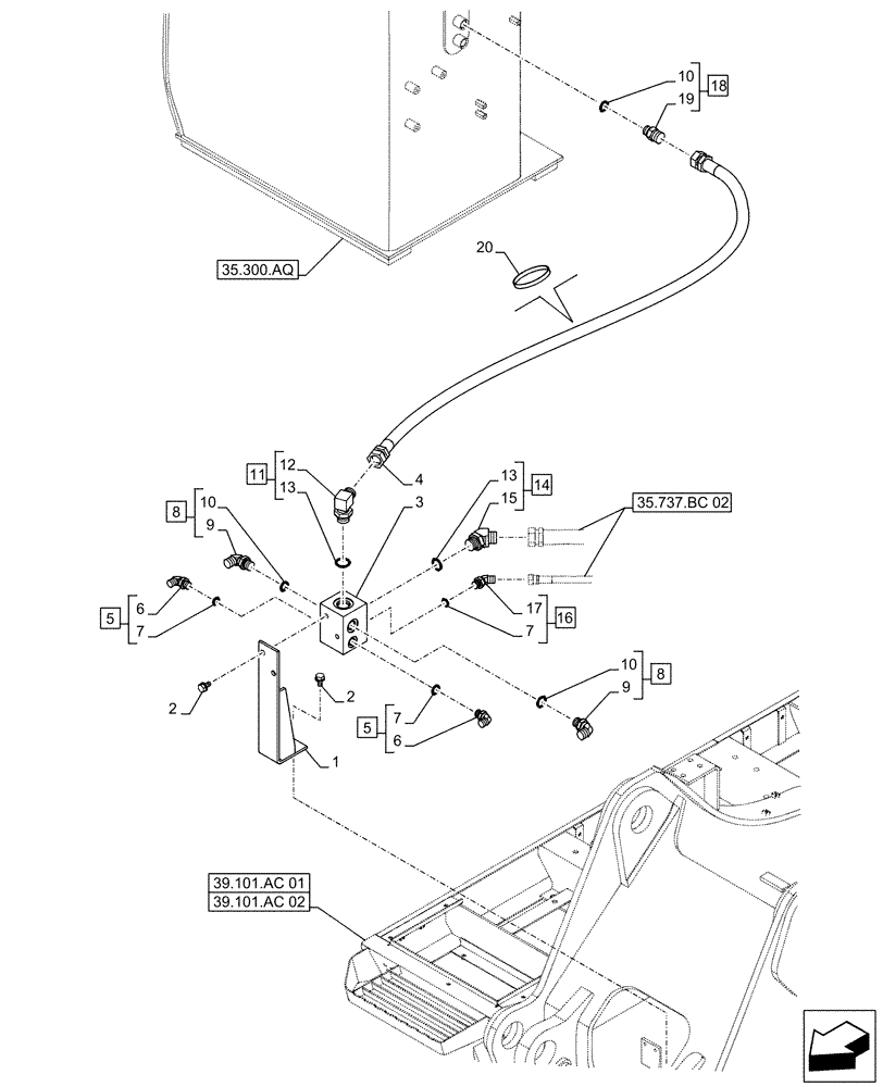 Схема запчастей Case CX490D RTC - (35.737.BC[01]) - VAR - 481064 - ARM, CYLINDER, SAFETY VALVE, LINE (35) - HYDRAULIC SYSTEMS