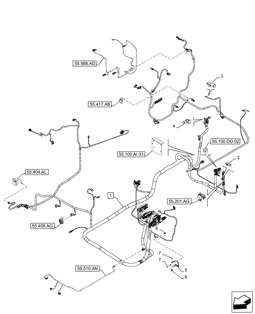 Схема запчастей Case CX490D RTC - (55.100.AI[01]) - MAIN, WIRE HARNESS (55) - ELECTRICAL SYSTEMS