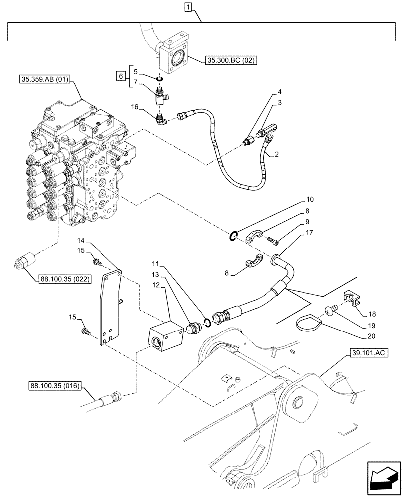 Схема запчастей Case CX160D LC - (88.100.35[018]) - DIA KIT, HAMMER CIRCUIT, W/ HYDRAULIC CONTROL, MANIFOLD VALVE, LINE (88) - ACCESSORIES