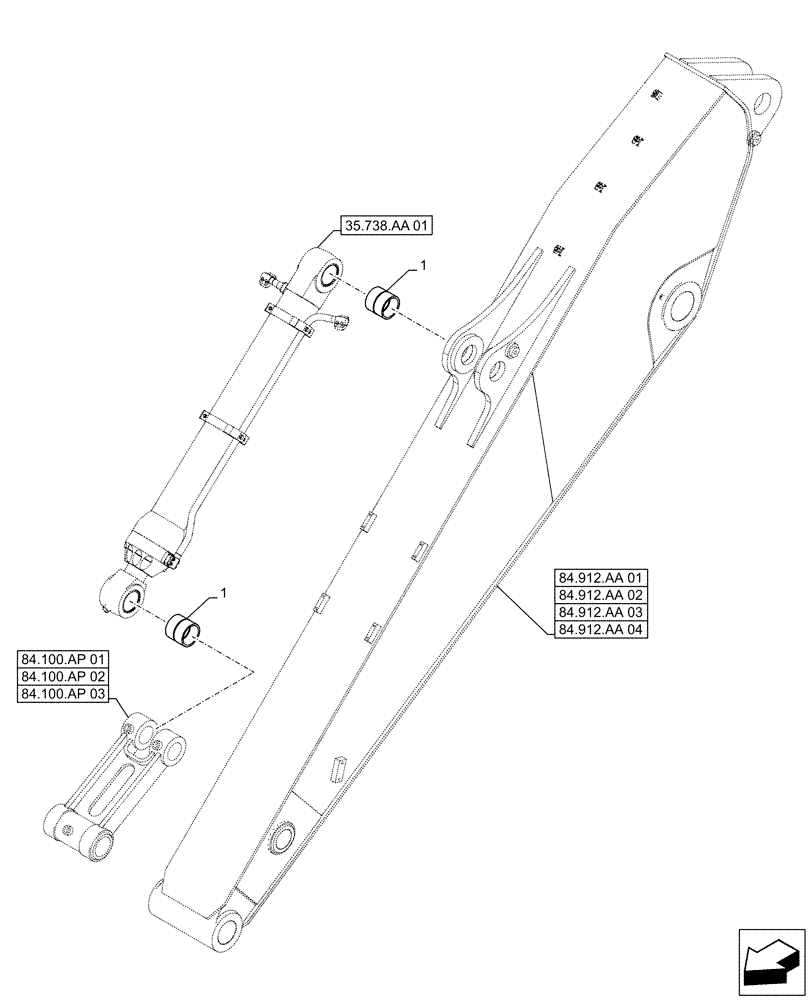 Схема запчастей Case CX490D LC - (84.100.AM[01]) - VAR - 461544, 461549, 461548, 781184 - BUCKET CYLINDER, BUSHING (84) - BOOMS, DIPPERS & BUCKETS