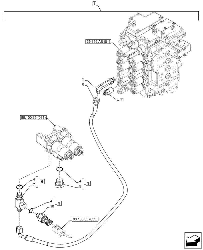 Схема запчастей Case CX160D LC - (88.100.35[034]) - DIA KIT, HAMMER CIRCUIT, W/ ELECTRICAL PROPORTIONAL CONTROL, SOLENOID VALVE, LINE, PRESSURE RELIEF VALVE, SENSOR (88) - ACCESSORIES