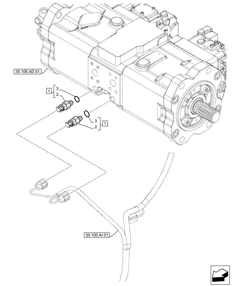 Схема запчастей Case CX500D LC - (55.036.AG) - HYDRAULIC PUMP, SENSOR (55) - ELECTRICAL SYSTEMS